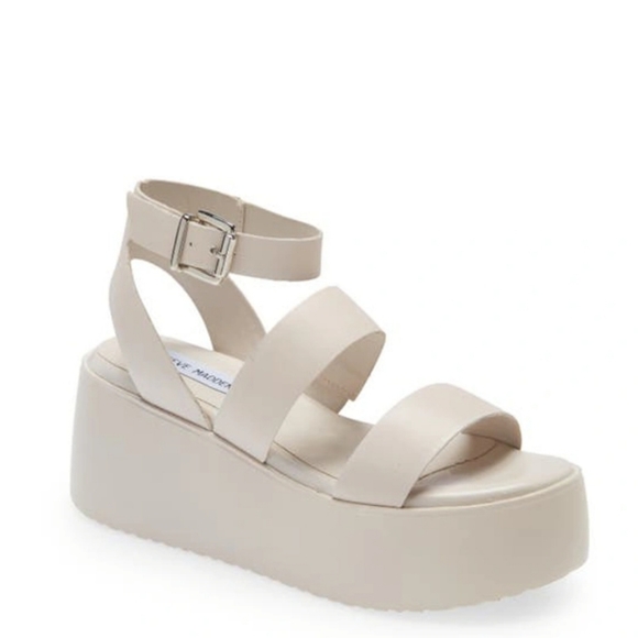 Steve Madden | Shoes | New Steve Madden Womens Bay Flatform Sandals In Natural  Leather 95 Wedge | Poshmark